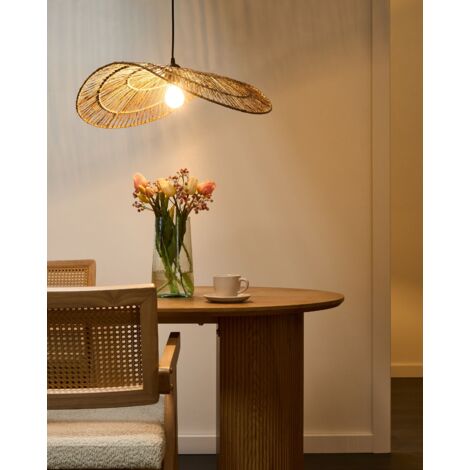 Lampe De Table Boho Pacific Lifestyle Sorbus - Abat-jour Blanc, Base Bois Naturel - 36cm