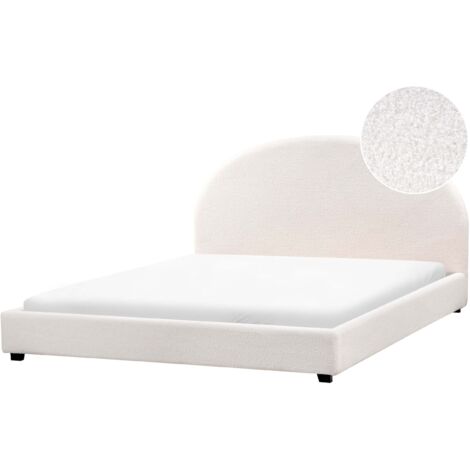 Lit à Eau Double Minimaliste en Bouclé 180 x 200 cm Tête de Lit Demi-Ronde Blanc Cassé Vaucluse (1/5)
