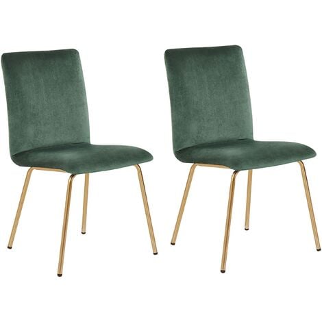 Lot de 2 chaises salle à manger, pieds en métal, tapissées vert