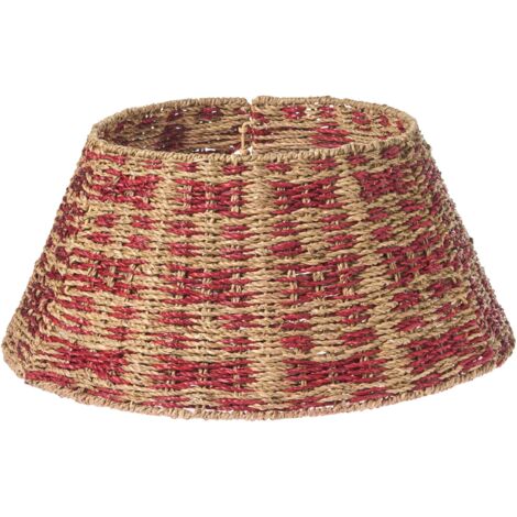 Jupe de Sapin de Noël en Algues Marines ⌀ 52 cm Rond Fait Main Naturel et Rouge Neige (1/5)