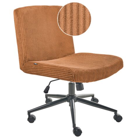 Chaise de Bureau en Velours Côtelé Pivotante Siège Pneumatique Inclinable Marron Doré Geddes