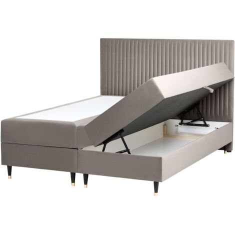 Lit Divan avec Rangement en Velours 160 x 200 cm Continental Taupe Dame (1/5)