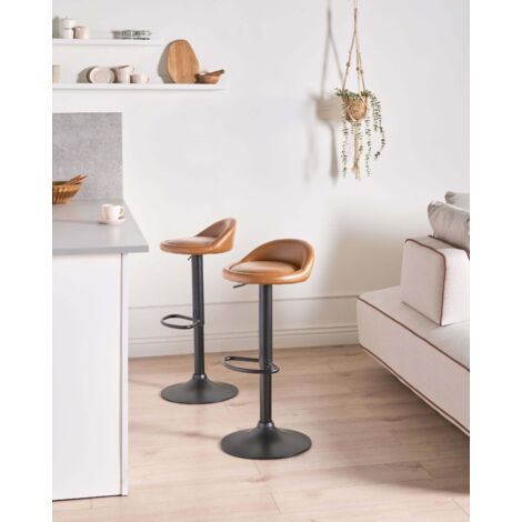 CHAIRUS Lot De 2 Tabourets De Bar En Cuir PU Marron - Hauteur 90cm, Cadre Métal Robuste, Design Matelassé Confortable
