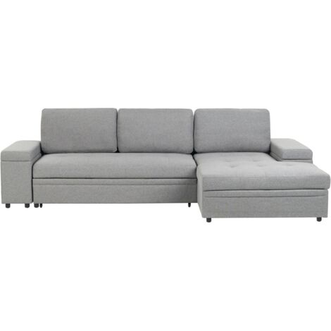 Canapé-lit d'Angle à Gauche avec Rangement Coussin et Dossier Tissu Gris Hrisey (1/5)