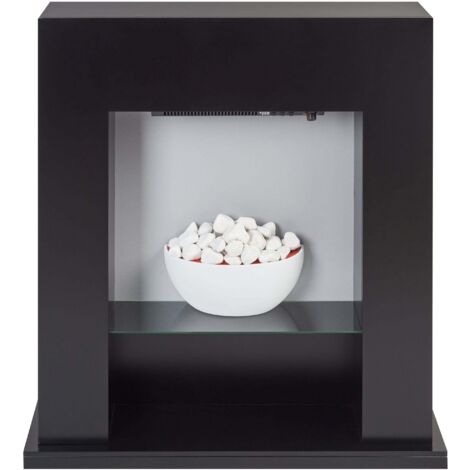 Cheminée Electrique avec LED Effet Flammes Galets Noir Djurab