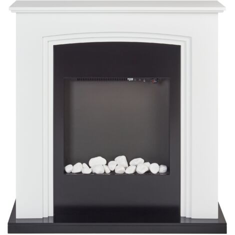 Cheminée Electrique avec LED Effet Flammes Galets Blanc Nyiri