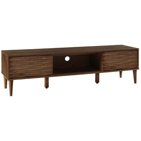 Beliani – Meuble TV en bois d'ingénierie marron – 2 portes verticales – Espace de rangement ouvert – Style rétro traditionnel – Dimensions 160x46x40cm (1/5)
