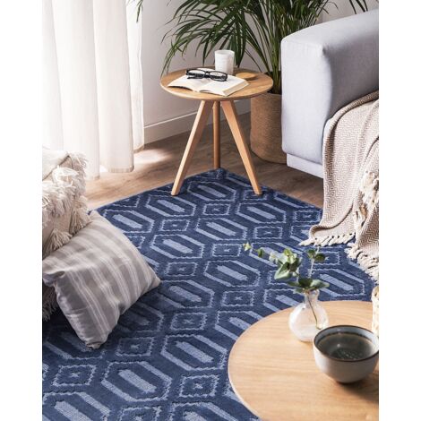 Tapis lavable en machine sur mesure bleu nuit aspect viscose