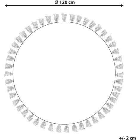 Tapis Rond Design Vieilli avec Pompons 120 cm en Coton Blanc Crème et Vert Kahta