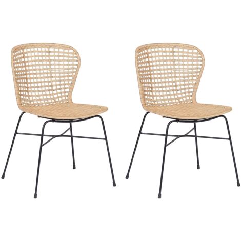 Lot de 2 Chaises Moderne et Exotique en Rotin Beige et Pieds en Métal pour Salon Traditionnel Beliani (1/5)