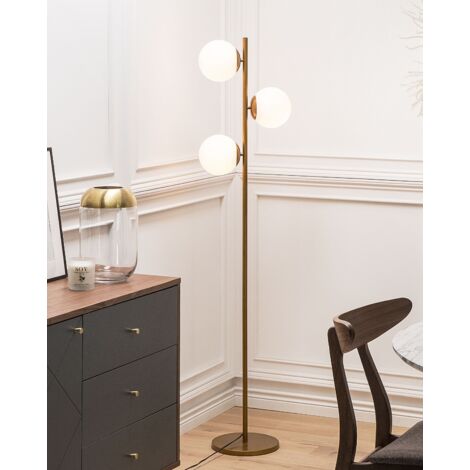 Grande Lampe sur Pied de 153 cm de Hauteur en Métal Doré avec 3 Abat-jours en Forme de Boule Design Glamour Beliani