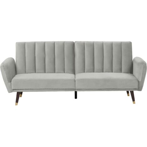 Canapé 3 Places Convertible en Lit en Velours Gris Clair avec Pieds Dorés Confortable et Décoratif pour Salon au Style Glamour Moderne Beliani (1/5)