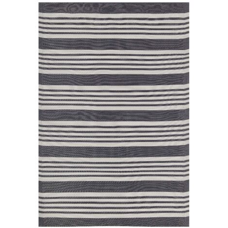 Tapis Extérieur et Intérieur Noir et Gris en Polypropylène Motif à Rayures Idéal pour Salon ou Terrasse au Style Boho Moderne 120 x 180 cm Beliani (1/5)
