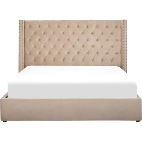 Beliani Lit double en velours beige 140 x 200 cm AYETTE | Leroy Merlin