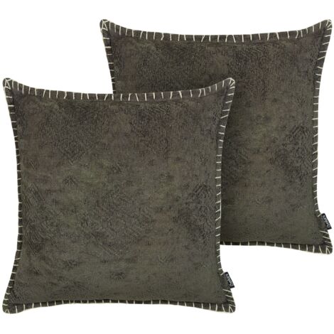 Lot de 2 Coussins Décoratifs en Viscose et Coton Gris 45 x 45 cm Parfaits pour Chambre ou Salon au Style Classique Vintage ou Bohème Beliani (1/5)