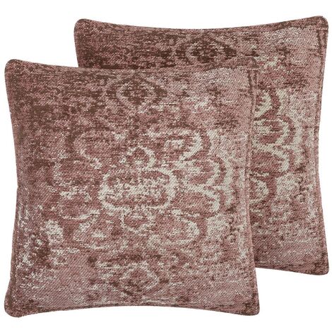 Lot de 2 Coussins Décoratifs Roses 45 x 45 cm en Coton au Motif Oriental pour Salon ou Chambre au Style Classique Vintage ou Boho Beliani (1/5)