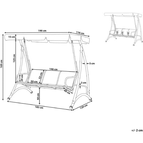 Balancelle de Jardin en Acier et Tissu Noir Baldaquin Réglable Résistant Bogart