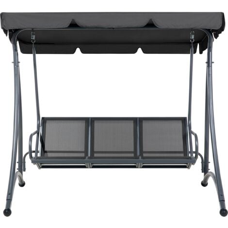 Balancelle de Jardin en Acier et Tissu Noir Baldaquin Réglable Résistant Bogart