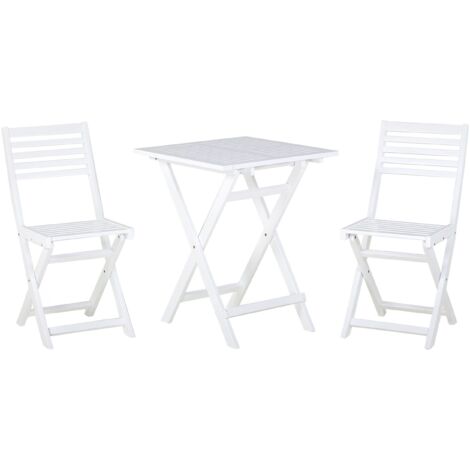 Table et 2 Chaises de Jardin en Bois d'Acacia Blanc Pliable Finition Huilée Fiji (1/5)