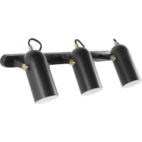 Lampe Murale Applique en Métal Noir avec Eléments Dorés E27 Max 25W avec 3 Abat-jours Réglables Ajout Idéal pour Chambre ou Salon Minimaliste Beliani