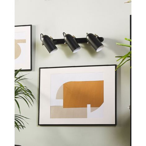 Lampe Murale Applique en Métal Noir avec Eléments Dorés E27 Max 25W avec 3 Abat-jours Réglables Ajout Idéal pour Chambre ou Salon Minimaliste Beliani