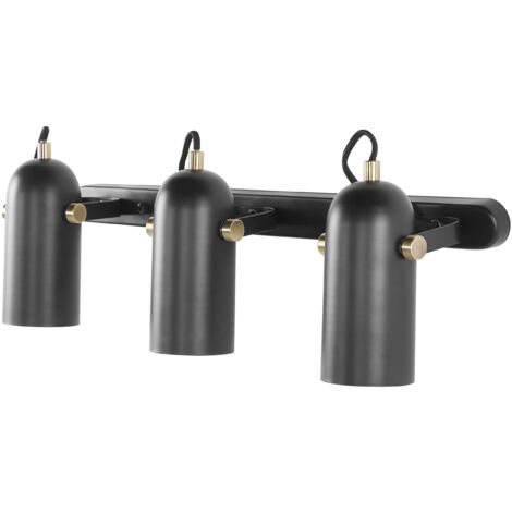 Lampe Murale Applique en Métal Noir avec Eléments Dorés E27 Max 25W avec 3 Abat-jours Réglables Ajout Idéal pour Chambre ou Salon Minimaliste Beliani