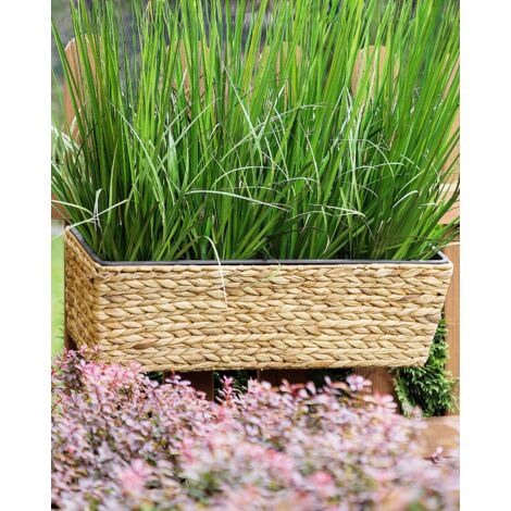 Jardinière Rectangulaire Style Panier En Fibre - Boho Naturel Beige - Pour Balcon Terrasse Intérieur/extérieur - 80x18 Cm