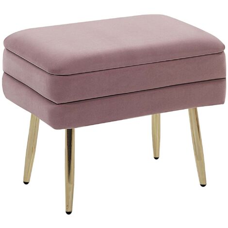 Banquette De Lit En Velours Rose Avec Rangement - Pieds Dorés Obliques - 79x37x43 Cm, Charge Max 100 Kg