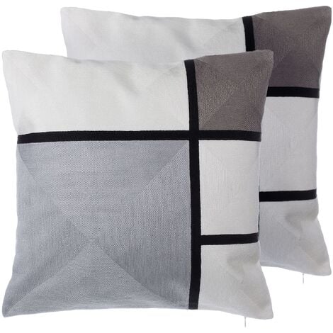 Set de 2 Coussins en Coton Noir et Blanc Motifs Géométriques