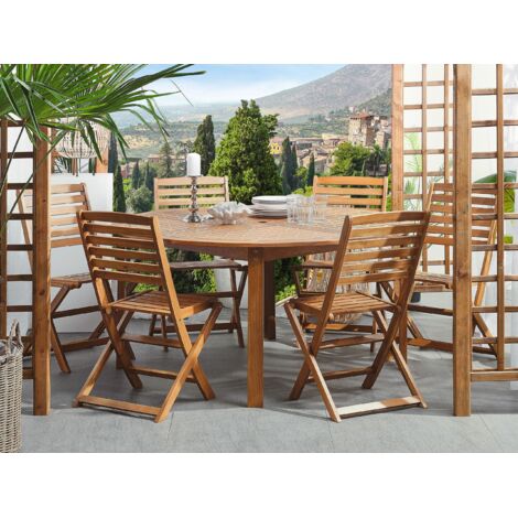 Set Bistrot Jardin Beliani - Table Et 2 Chaises Pliantes En Acacia - Bois Clair - 58x58x75cm