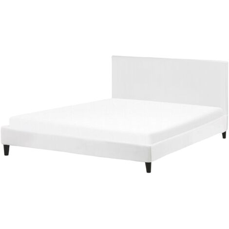 Lit Double en Velours Blanc 180 x 200 cm Design Minimaliste avec Touche Rétro pour Chambre Glamour ou Classique Beliani (1/5)