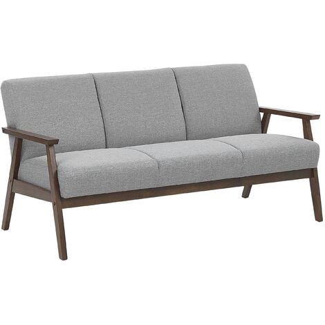 Canapé 3 Places en Tissu Gris avec Cadre en Bois Naturel Foncé Confort et Style Rétro et Scandinave Idéal pour votre Salon Beliani
