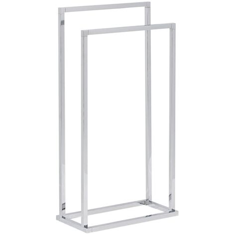 Porte Serviettes sur Pied 2 Barres Design en Acier Couleur Argent Chromé Aspect Chic pour Salle de Bain Contemporaine Beliani (1/5)