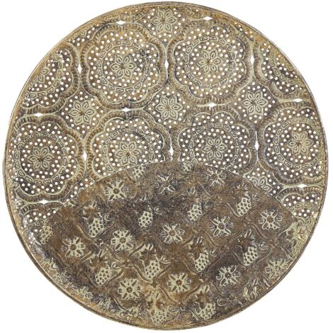 Plateau Rond Oriental En Métal Doré - 40 Cm De Diamètre, Bord Haut 7,5 Cm, Décoration Marocaine, Service Ou Bougie