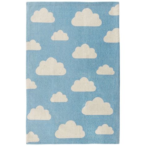 Tapis Déco en Coton Pour Chambre d Enfant ou Salle de Jeux Blanc et Bleur 60 x 90 cm Avec Motif Mignon Ciel et Nuages Beliani