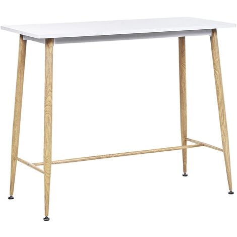 Design et contemporaine pour cette table haute en bois et métal
