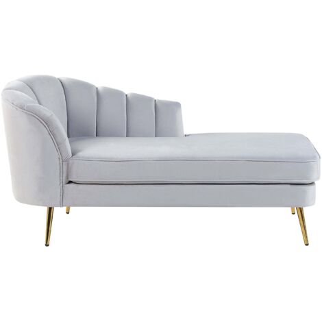 Chaise Longue Méridienne Côté Gauche en Velours Gris avec Pieds Métalliques Dorés Design 100 % Glamour et Rétro Confortable et Élégante Beliani