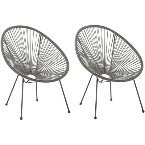 Set 2 Chaises Fauteuils Spaghetti en Rotin Gris Foncé et Acier Design Original pour Chambre Salon Terrasse ou Jardin Moderne et Industriel Beliani (1/5)