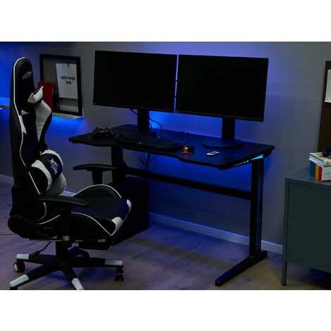 Bureau gamer à éclairage changeant de couleur LED noir - Longueur