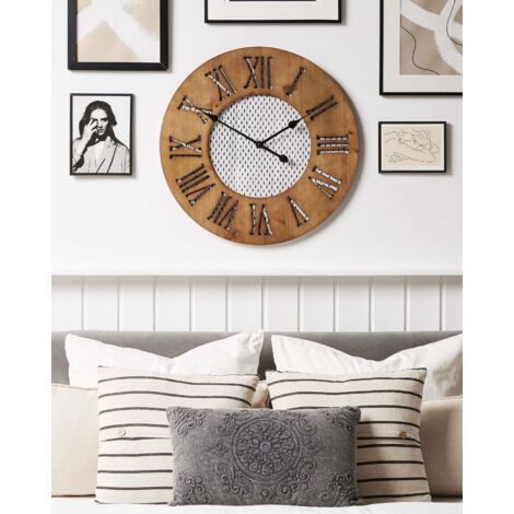 Horloge Murale Bettina 64 Cm - Chiffres Romains - Métal Bronze - Aspect Industriel - Neuve
