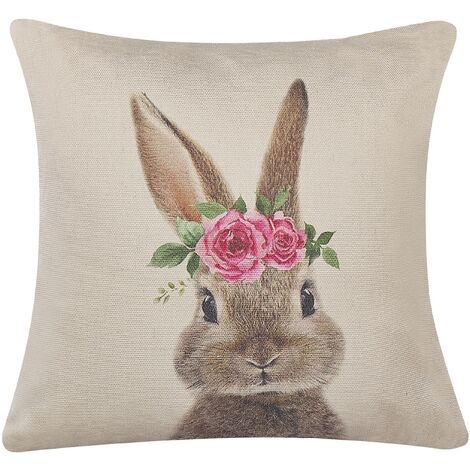 Lot de 2 coussins en coton à motif de lapin rose 45 x 45 cm