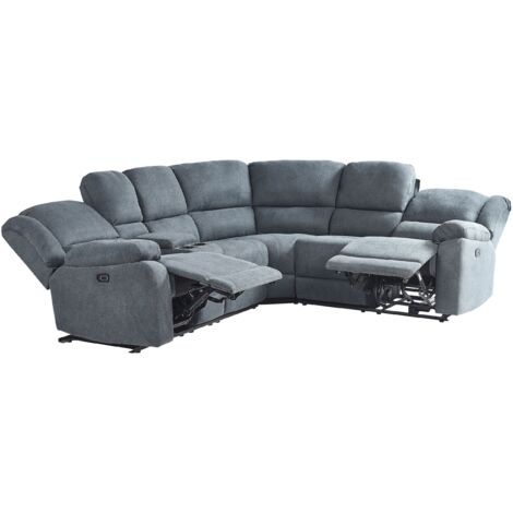 Canapé d'Angle Relax Electrique 5 Places en Tissu Gris Foncé Idéal pour Salon Moderne et Traditionnel Port USB Intégré Beliani