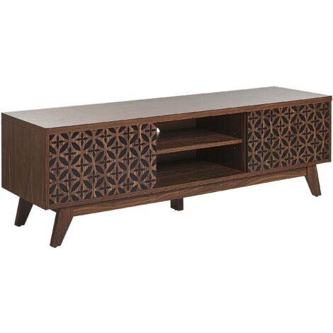 Meuble TV Buffet Design Effet Bois Foncé avec 2 Compartiments à Portes Spacieux Meuble Tendance pour Intérieur Rétro Beliani (1/5)