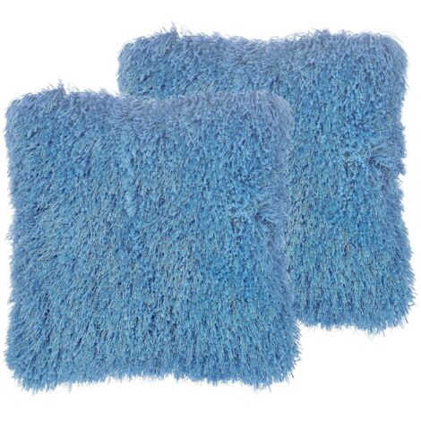 Lot de 2 Coussins Décoratifs 45 x 45 cm Shaggy Bleus pour Intérieurs au Style Moderne Scandinave ou Boho Beliani (1/5)