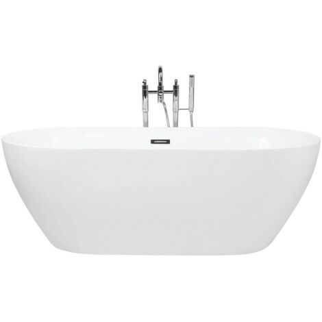 Beliani – Baignoire ilot ovale en acrylique 150 x 75 cm – Brillant blanc – Système de drainage avec contrôle de débordement – Installation rapide (1/5)