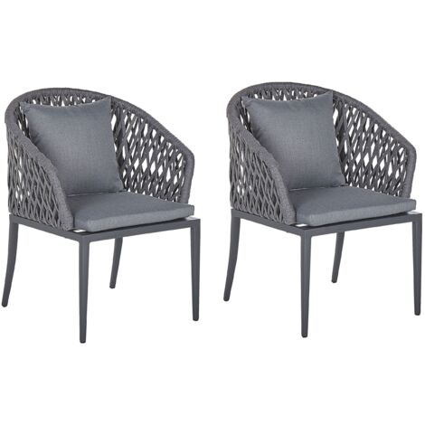 2 Chaises Fauteuils de Jardin en Aluminum Gris avec Dossiers en Corde Tressée Résistants et Confortables pour Balcon ou Terrasse Moderne Beliani (1/5)
