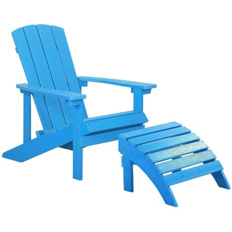 Chaise Basse Fauteuil de Jardin Effet Bois Bleu avec Accoudoirs et Repose-pied Confortable Matières Résitantes Style Rustique et Campagne Beliani (1/5)