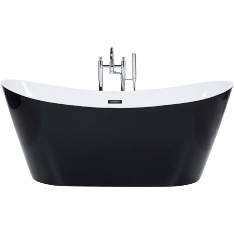 Baignoire Îlot de Forme Ovale en Acrylique Noir 180 cm Capacité Maximum de 240 Litres et Design Tendance pour Salle de Bain Moderne Beliani