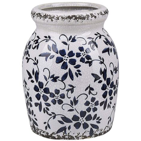 Vase Céramique Motif Floral Bleu - Générique - Occasion