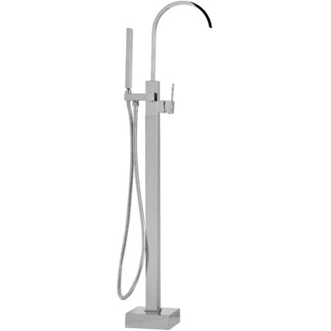 Beliani – Robinet autoportant 112 cm – Finition laiton argenté – Douchette pratique avec dérivation intégrée – Installation rapide (1/4)